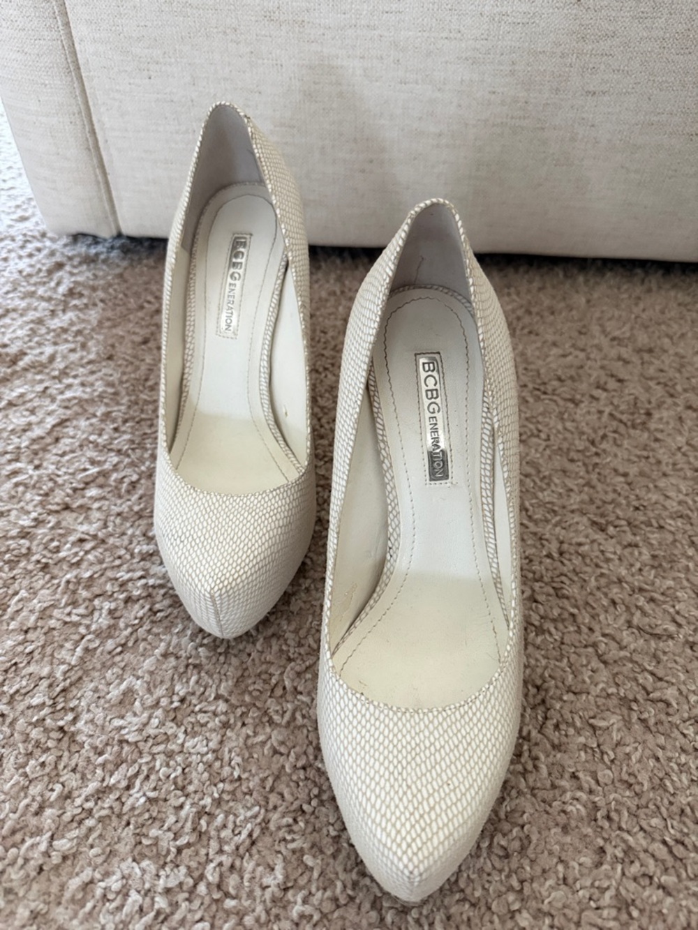 BCBGeneration Cream Textured Pointed-Toe Pumps